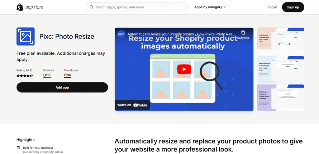 A screenshot of PixC on the Shopify App Store