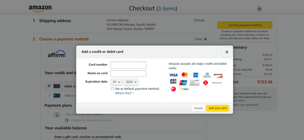 Amazon Payment Authorization Page