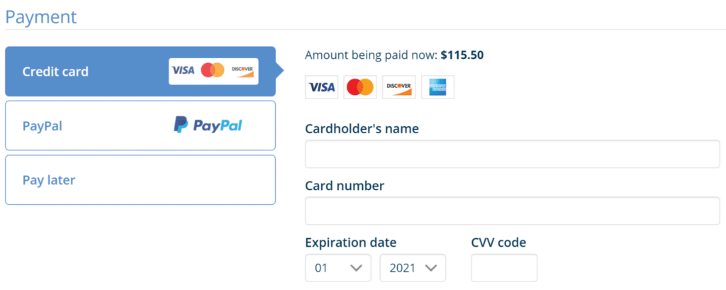 Multiple payment options