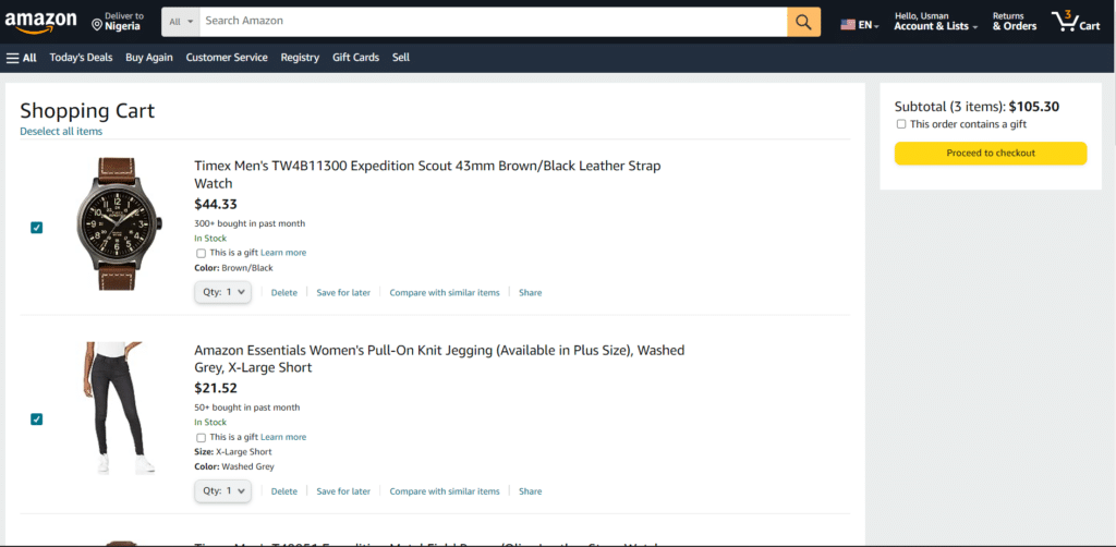 Amazon View Cart Page