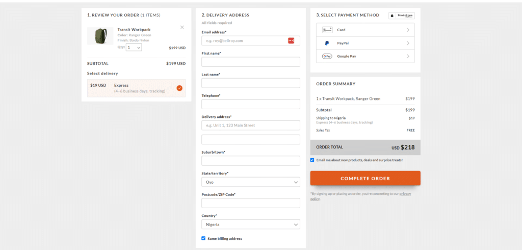 Single Page Checkout Process