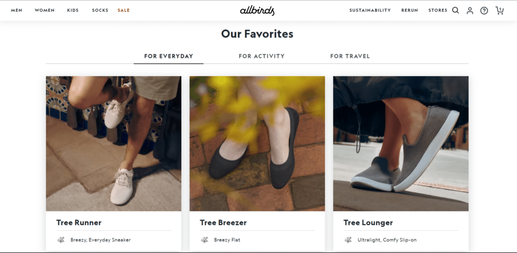 Allbirds.com homepage