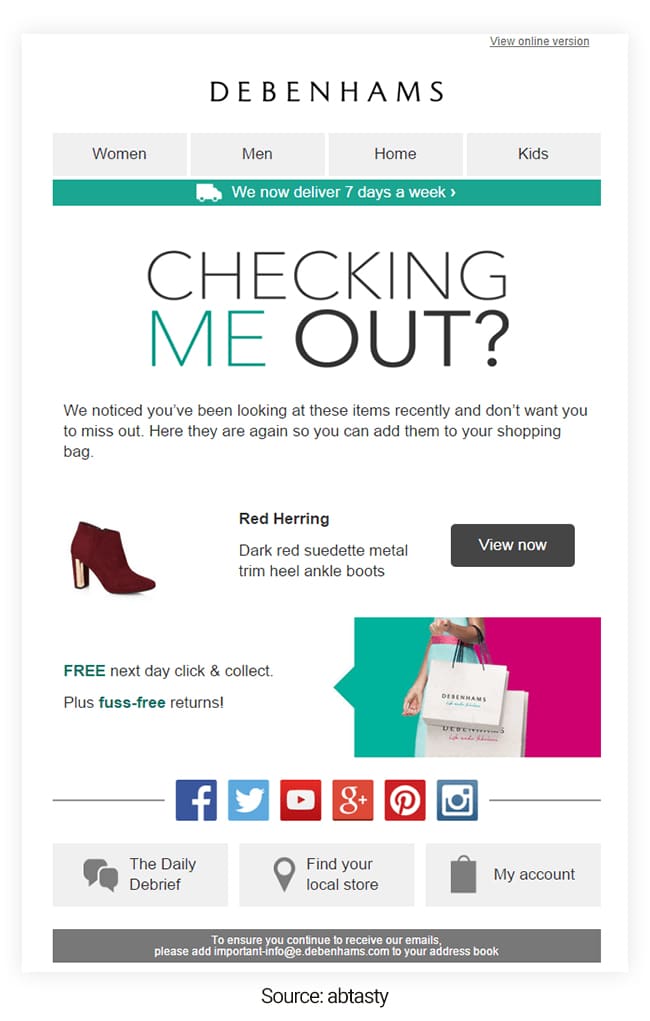 Debenhams' Retargeting Email