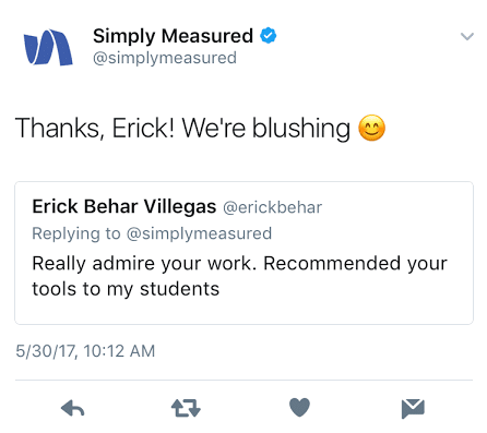 A screenshot of a customer recommendation of Simply Measured.