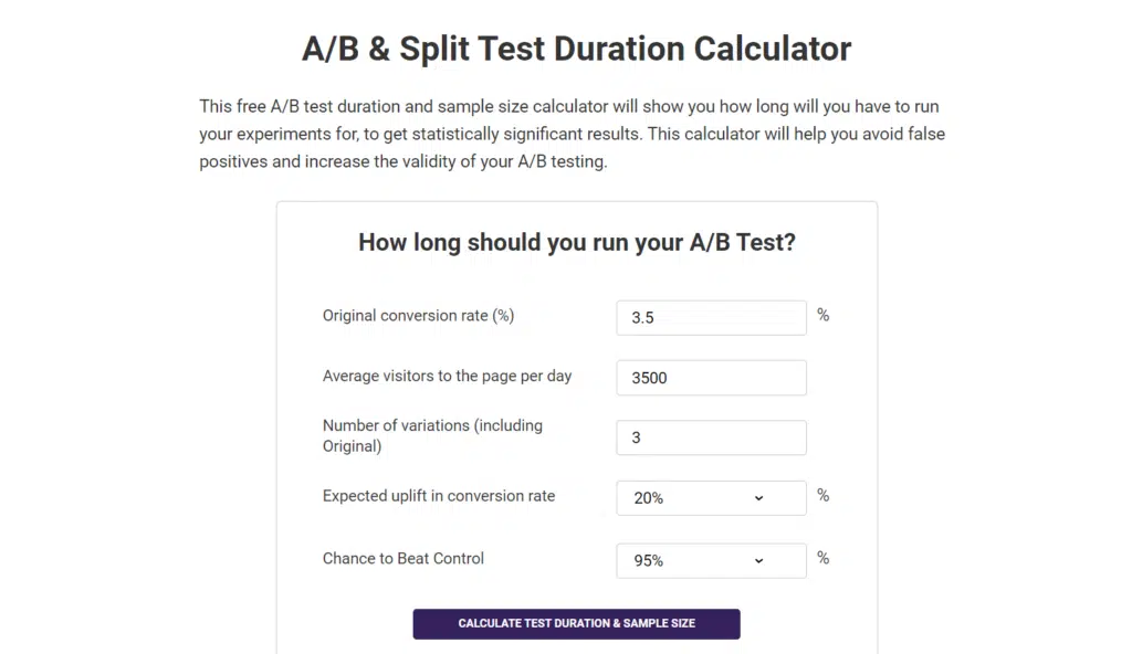 FigPii's A/B Test Duration Calculator