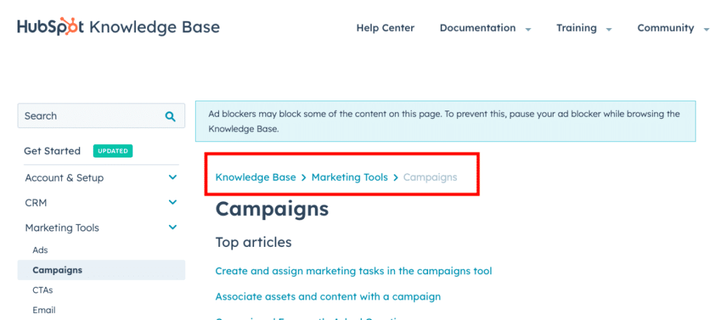 Hubspot knowledge base