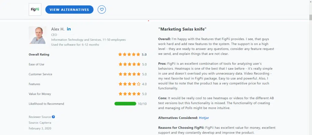 FigPii customer review from Capterra